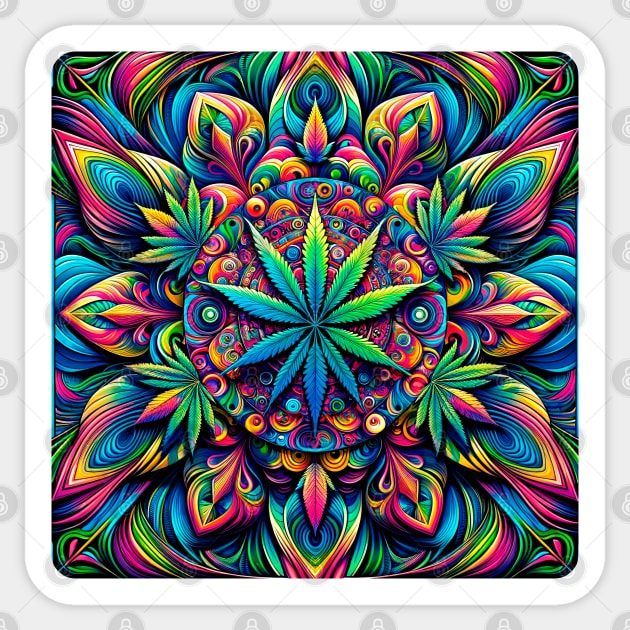 Psychedelic Cannabis Mandala Sticker by Doming_Designs